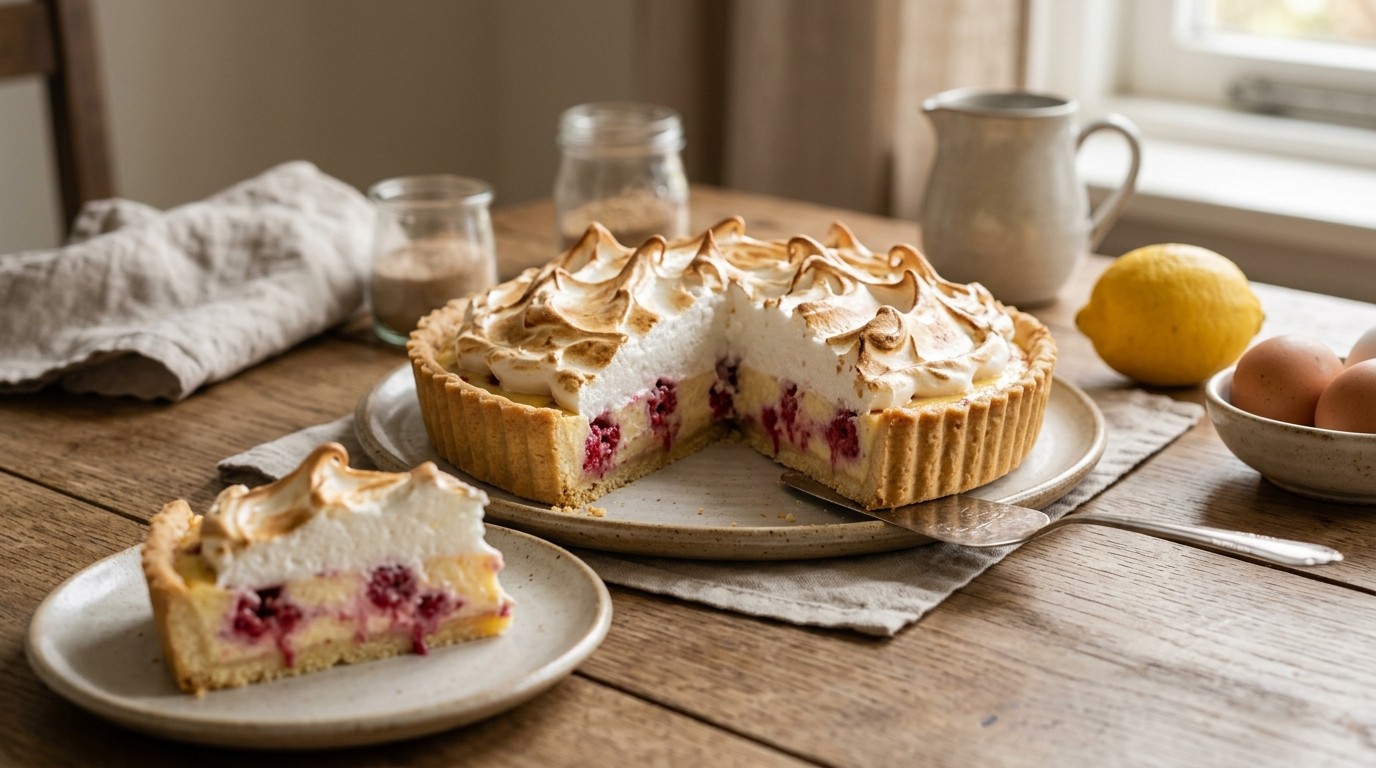 Frambozen-kwarktaart met Meringue