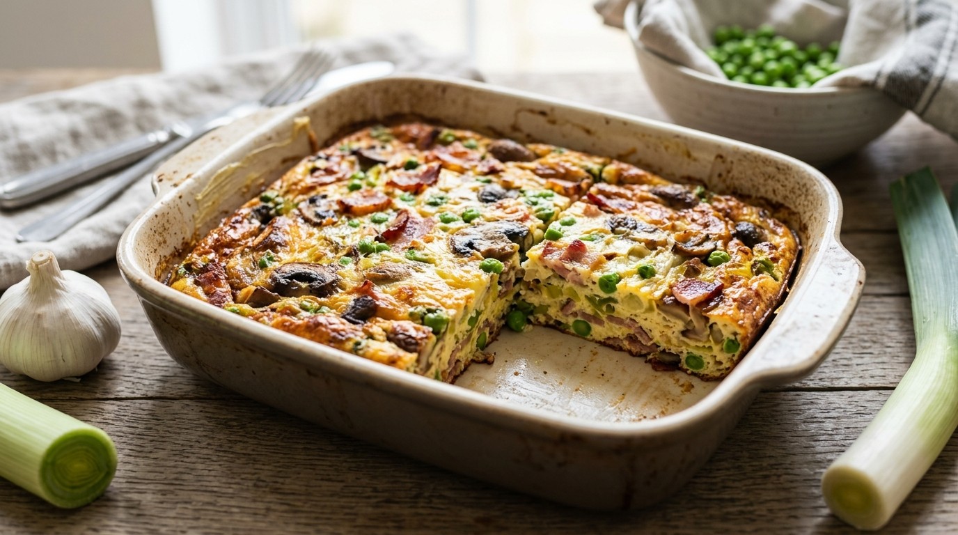 Frittata met Champignons, Erwtjes en Spek recept Frittata met Champignons, Erwtjes en Spek recept