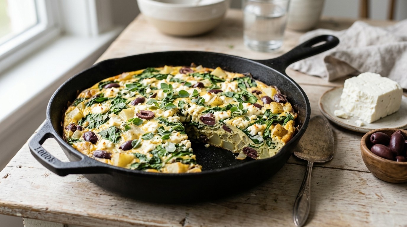Frittata van Spinazie, Olijven en Feta