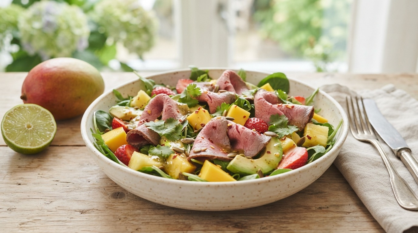 Fruitige Rosbiefsalade met Limoendressing