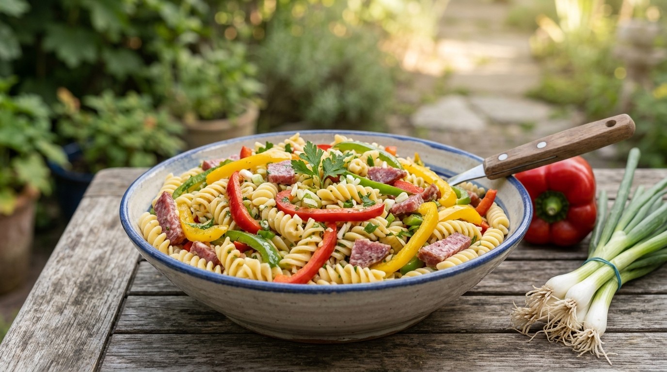 Fusillisalade met Salami en Paprika