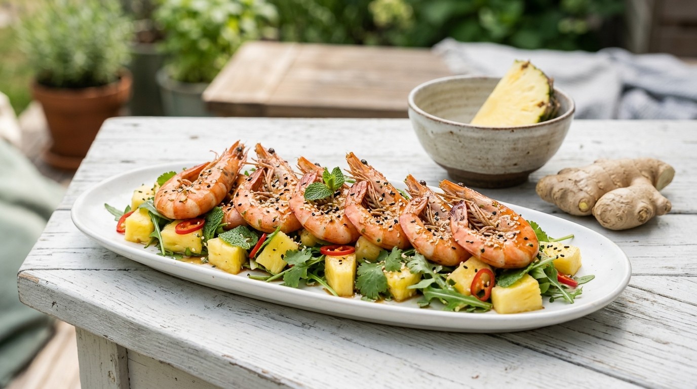 Gamba's, Gebakken op Ananassalade recept Gamba's, Gebakken op Ananassalade recept