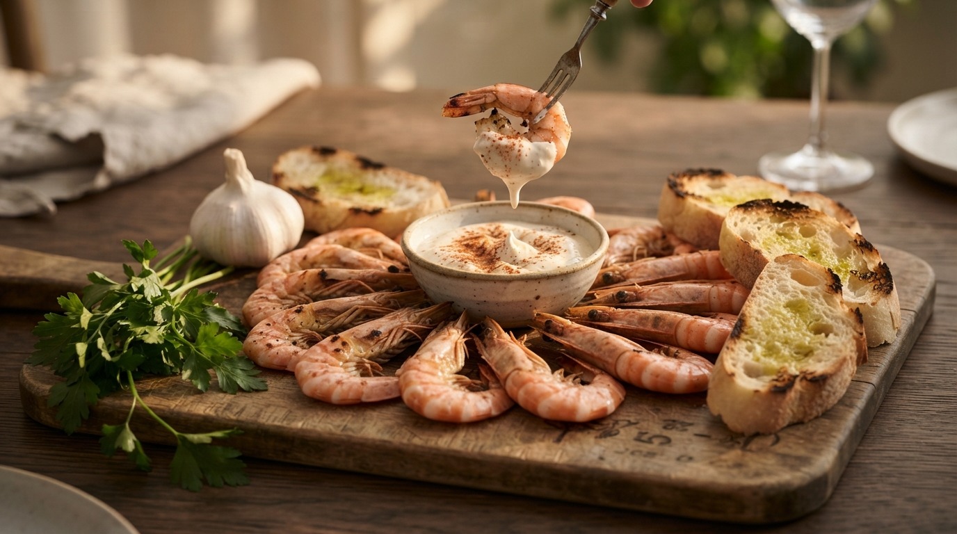 Gamba's met Verse Knoflooksaus