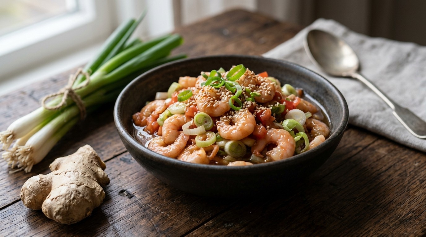 Garnalen met Bosuitjes en Zoetzure Saus