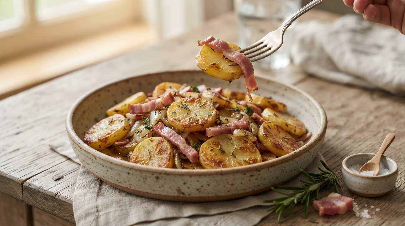 Gebakken Aardappelschijfjes met Kruiden en ham
