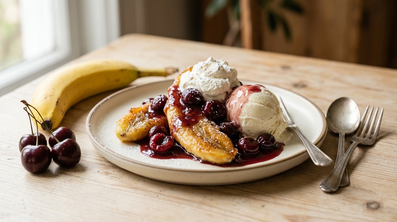 Gebakken Banaan met Kersensaus