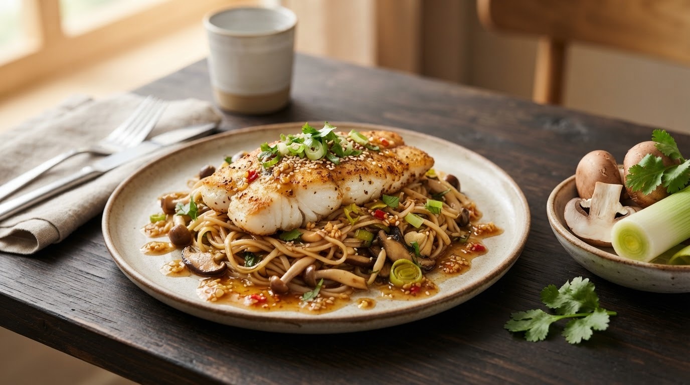 Gebakken Pangasiusfilet met Paddestoelen en Mihoen