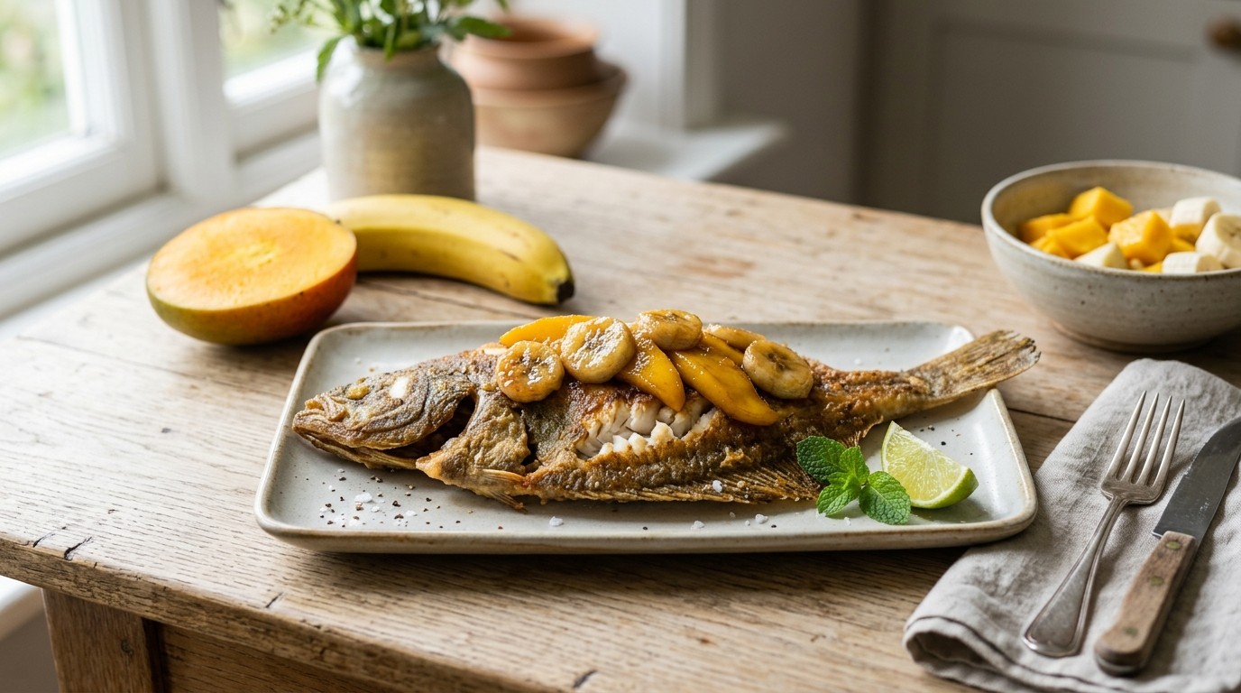 Gebakken Schol met Mango en Banaan