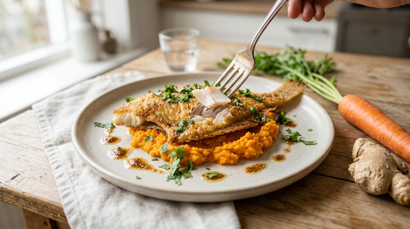 Gebakken Schol met Oranjepuree recept Gebakken Schol met Oranjepuree recept