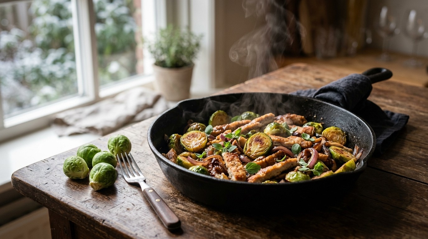Gebakken Spruitjes met Schnitzelreepjes