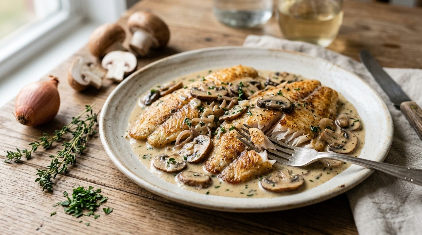 Gebakken Tilapiafilet met Champigonsaus recept Gebakken Tilapiafilet met Champigonsaus recept