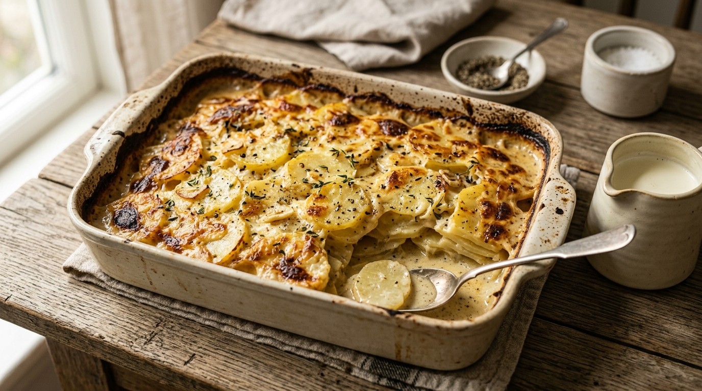 Gegratineerde Aardappels met Knoflook-peper-slagroomsaus recept Gegratineerde Aardappels met Knoflook-peper-slagroomsaus recept