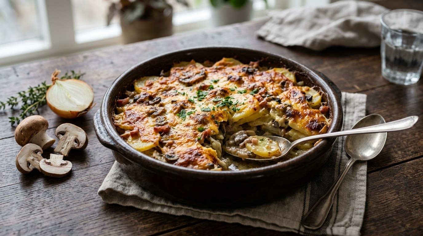 Gegratineerde Aardappelschotel met Goudse Kaas