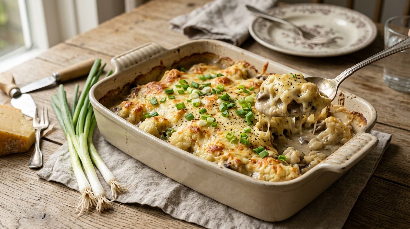Gegratineerde Bloemkool met Paddestoelensaus