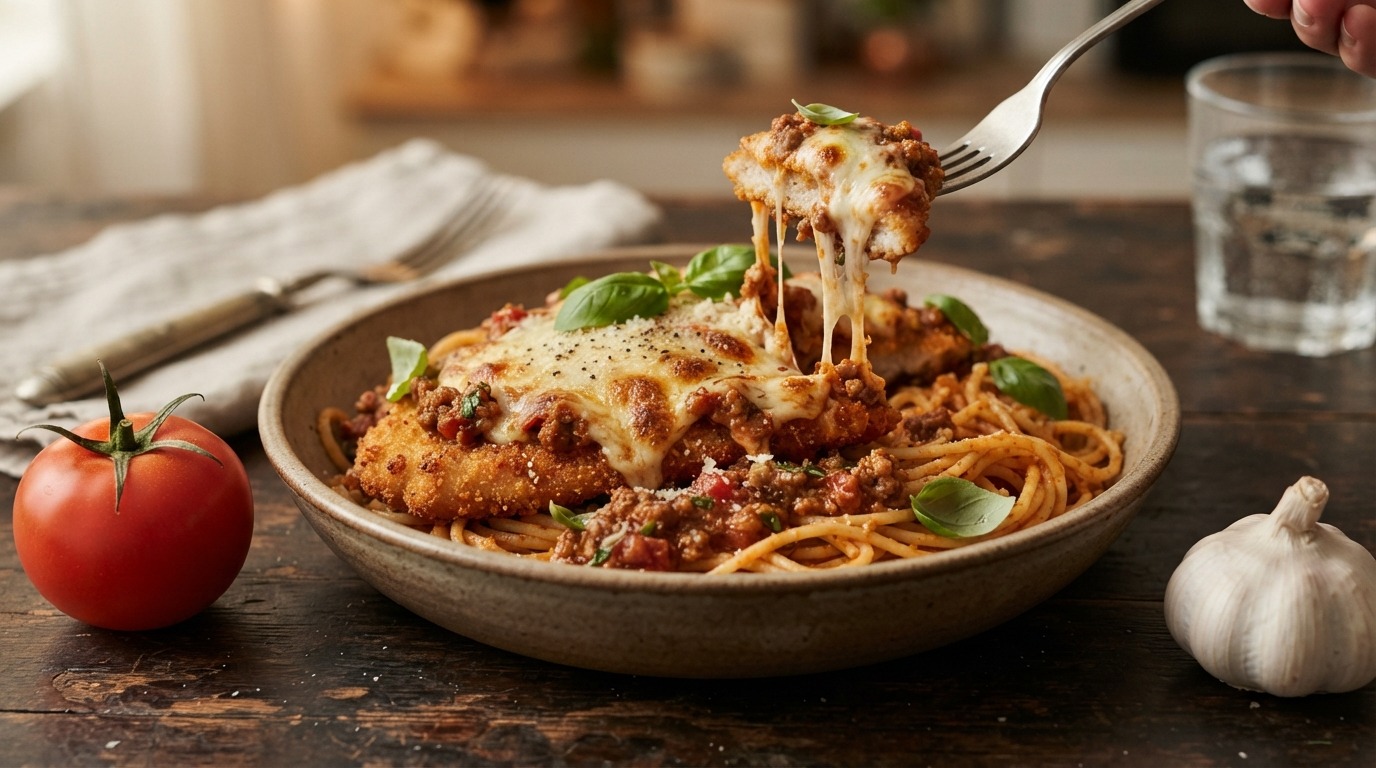 Gegratineerde Bolognese-kalkoenschnitzel recept Gegratineerde Bolognese-kalkoenschnitzel recept