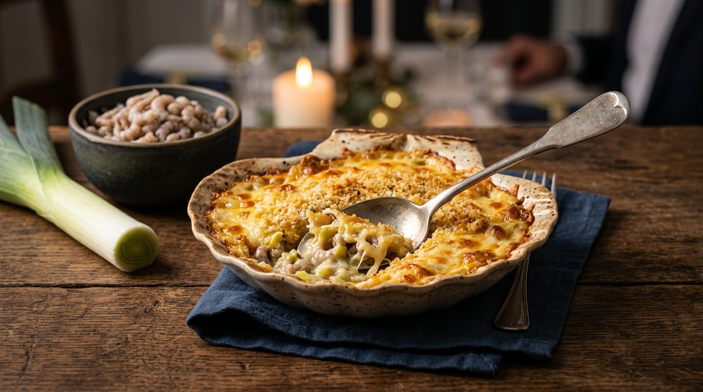 Gegratineerde Garnalen met Prei recept Gegratineerde Garnalen met Prei recept