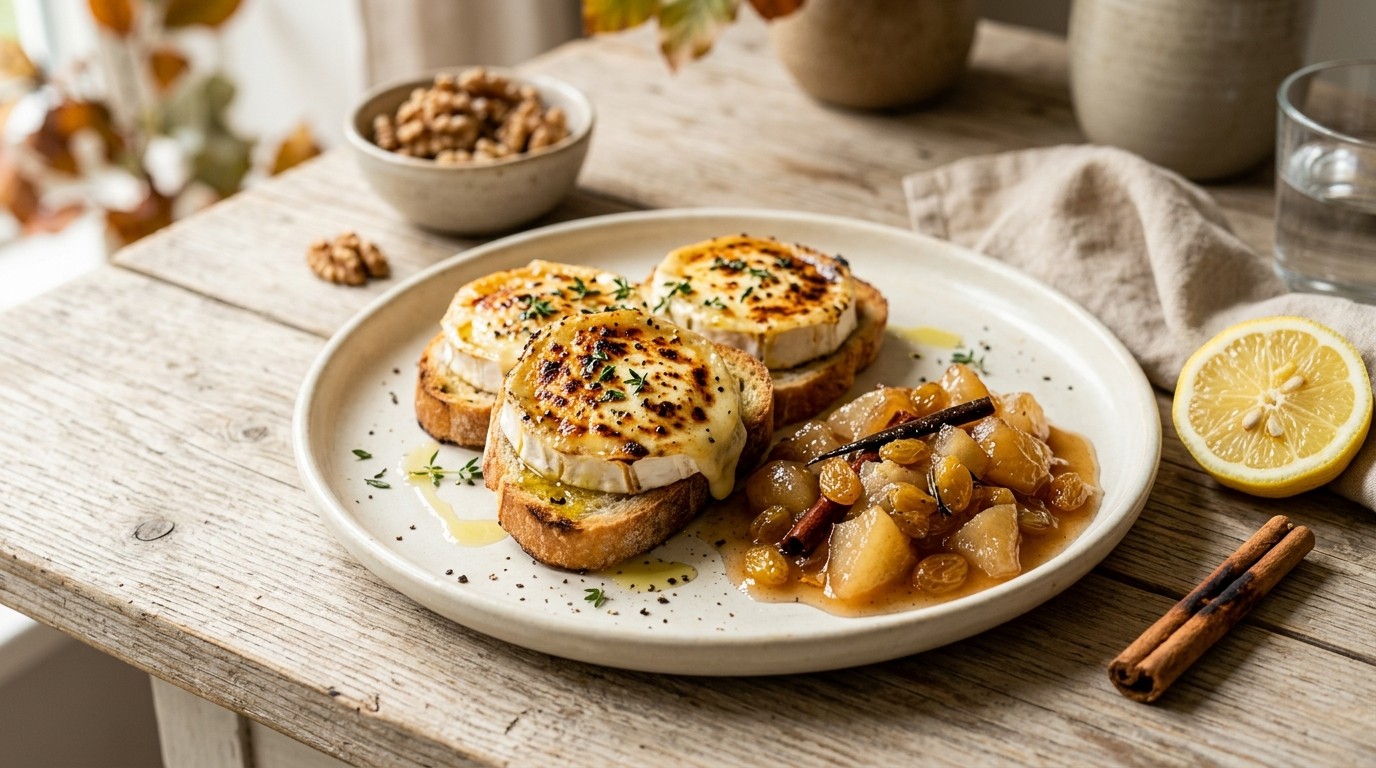 Gegratineerde Geitenkaas met Perencompôte