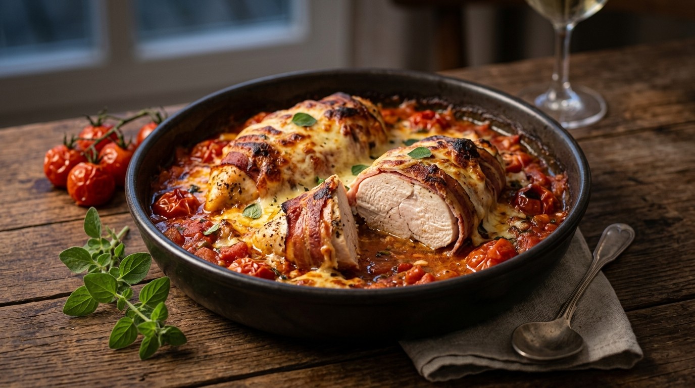 Gegratineerde kip in Tomatensaus