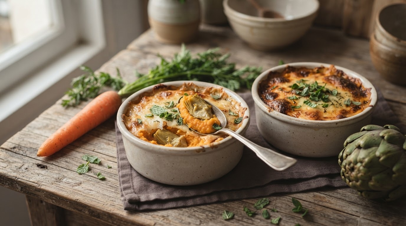 Gegratineerde Ovenschoteltjes met Wortelpuree