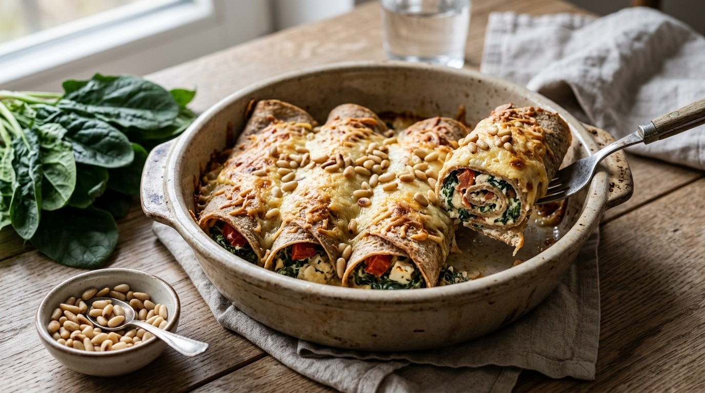 Gegratineerde Spinaziepannenkoeken