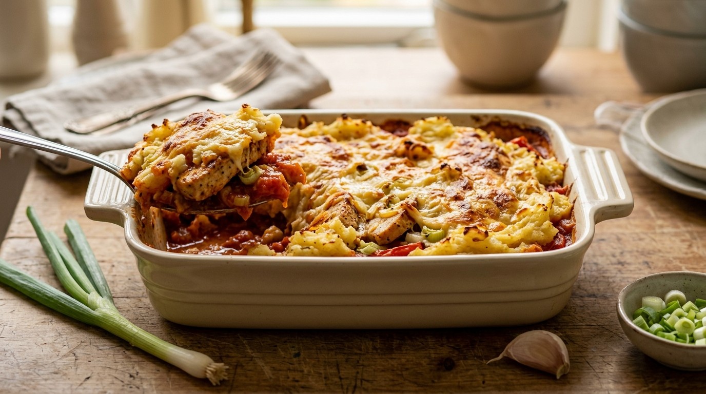 Gegratineerde Tomaten-puree Schotel met kip