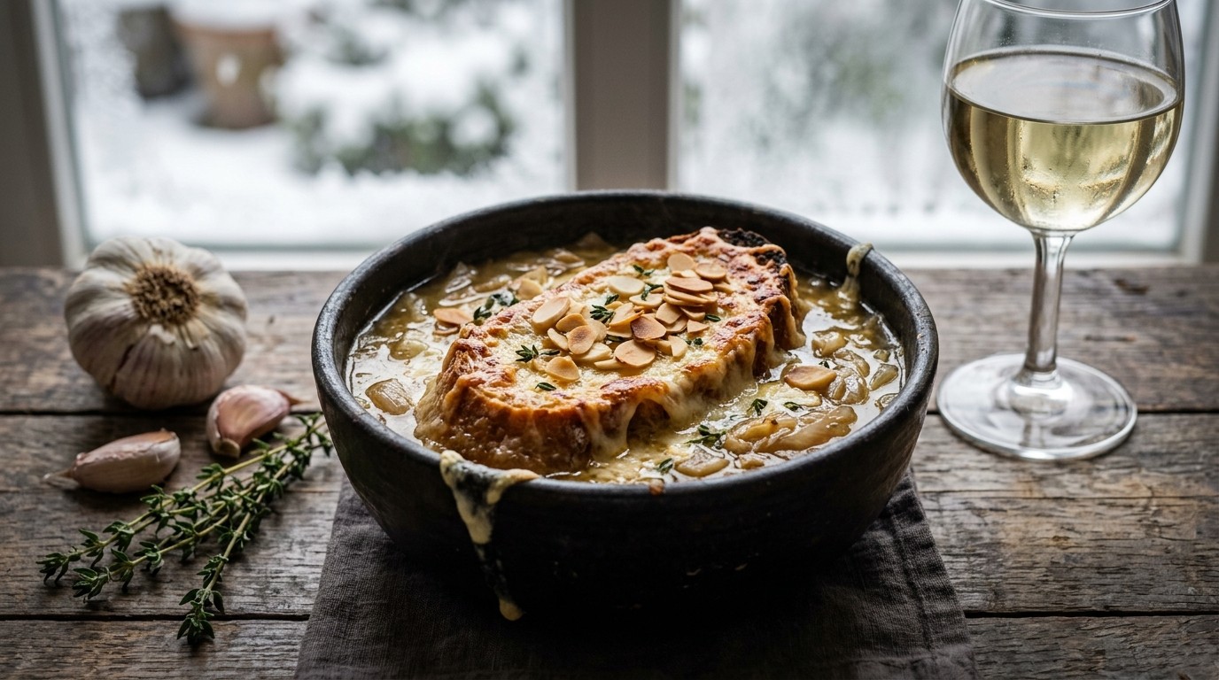 Gegratineerde Uien-wijnbouillon