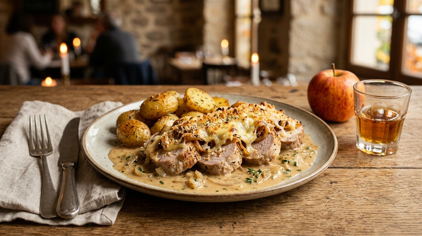 Gegratineerde Varkensfilet met Calvadossaus recept Gegratineerde Varkensfilet met Calvadossaus recept