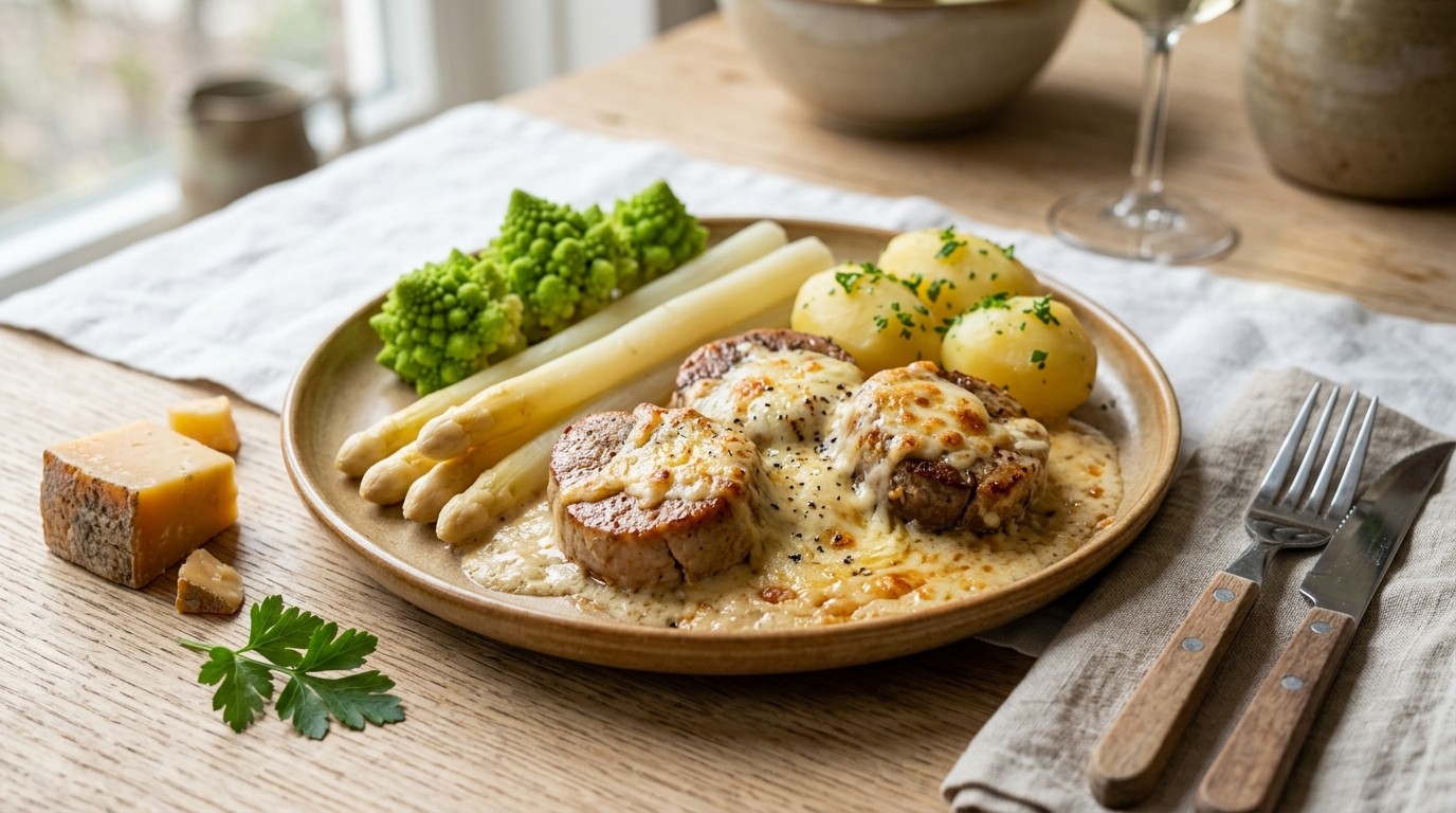 Gegratineerde Varkensmedaillons met Asperges