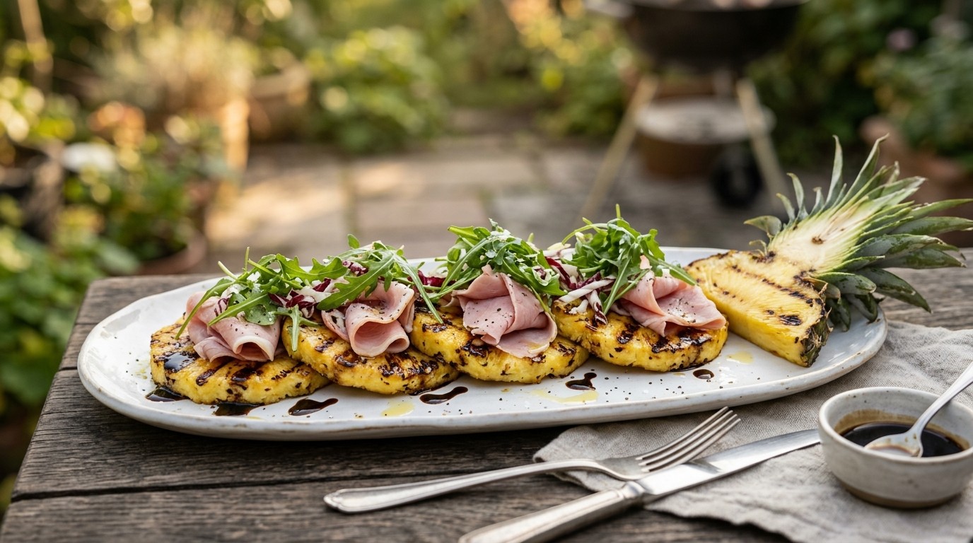 Gegrilde Ananas met Gekookte ham en Rucola recept Gegrilde Ananas met Gekookte ham en Rucola recept