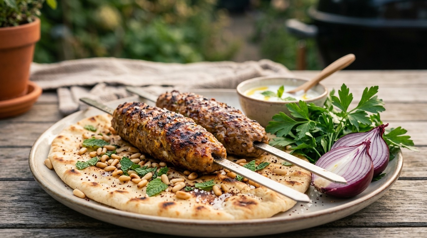 Gegrilde Kalfskebabs met Pijnboompitten en Munt