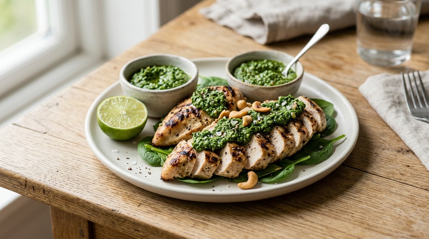 Gegrilde kip met Spinaziepesto recept Gegrilde kip met Spinaziepesto recept