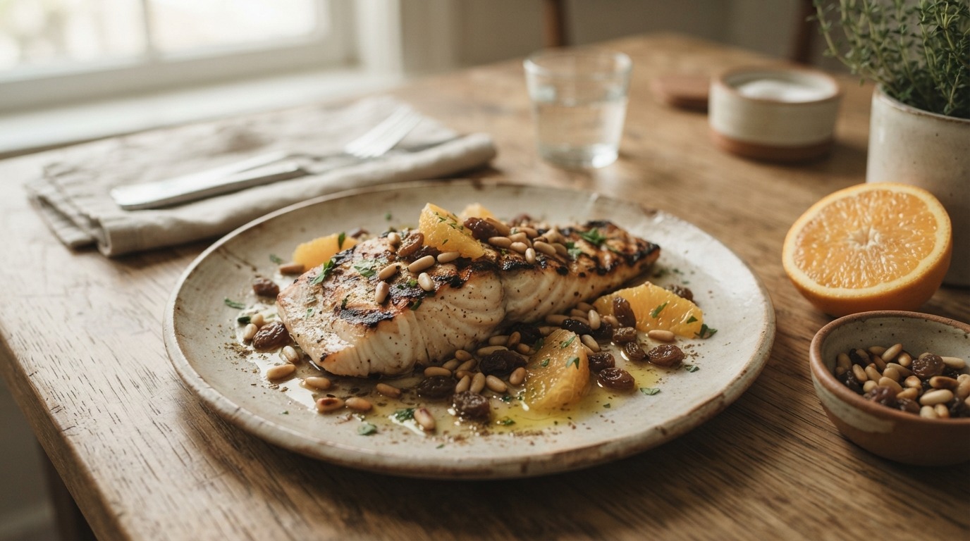 Gegrilde Roodbaarsfilet met Pijnboompitten