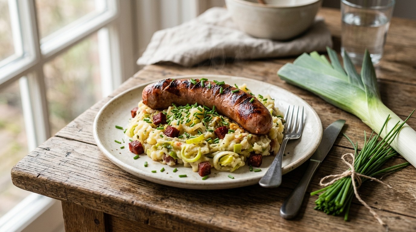 Gegrilde Rookworst met Preichorizo Stamppot