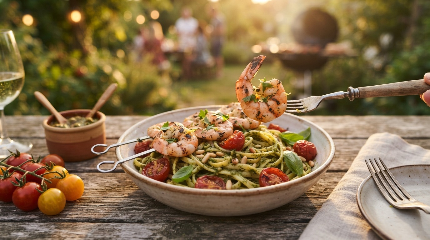 Gegrilde Scampi met Pasta Pesto