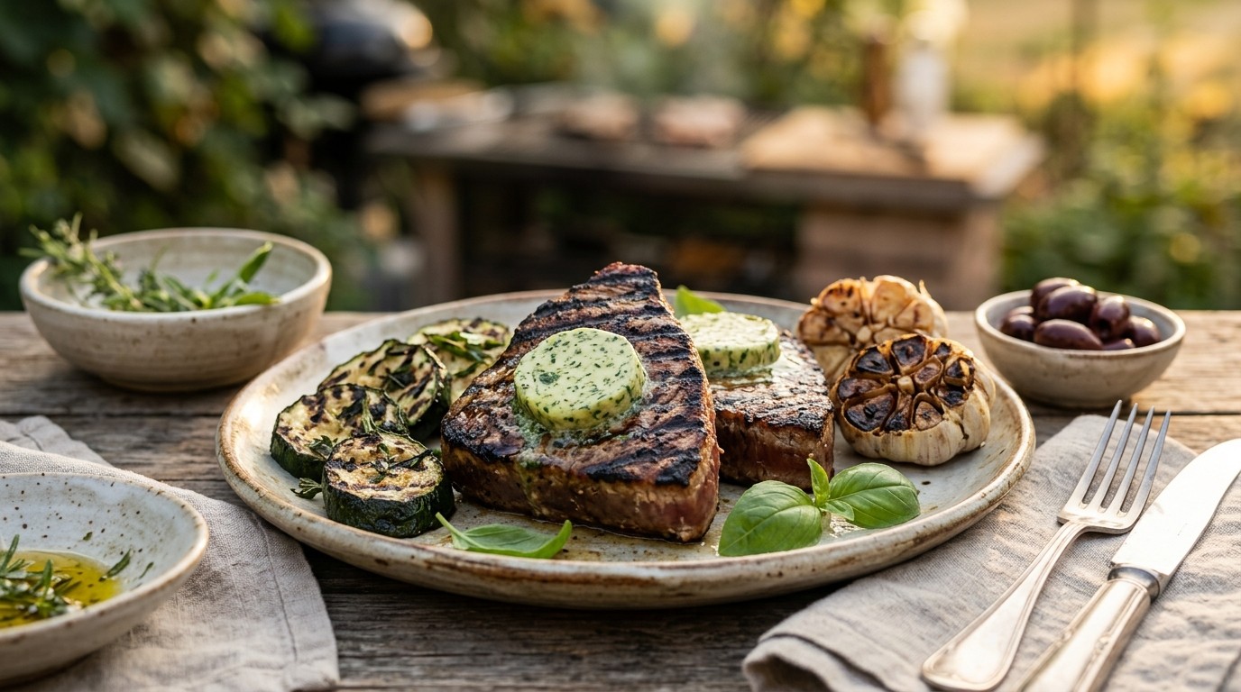 Gegrilde Tonijn met Basilicumboter en Courgette