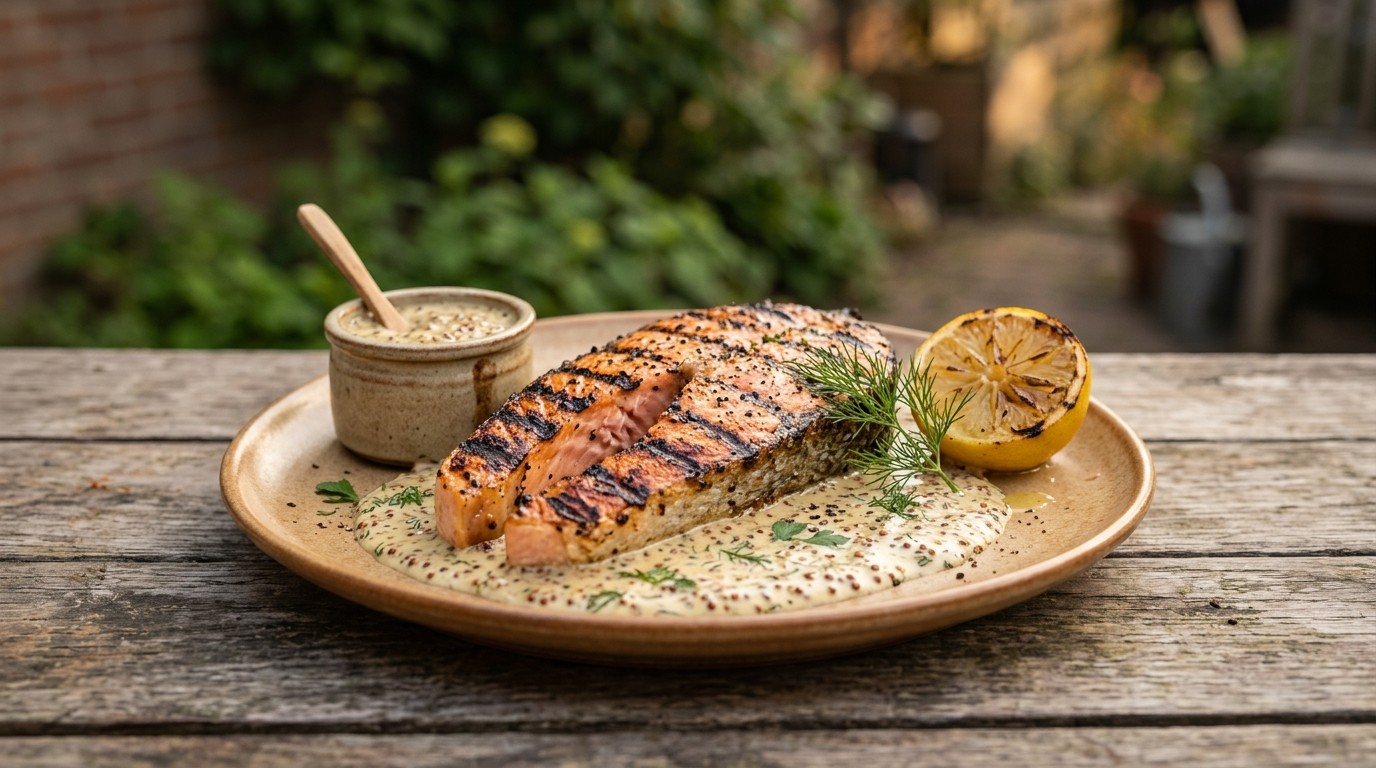 Gegrilde Zalm met Mosterdsaus