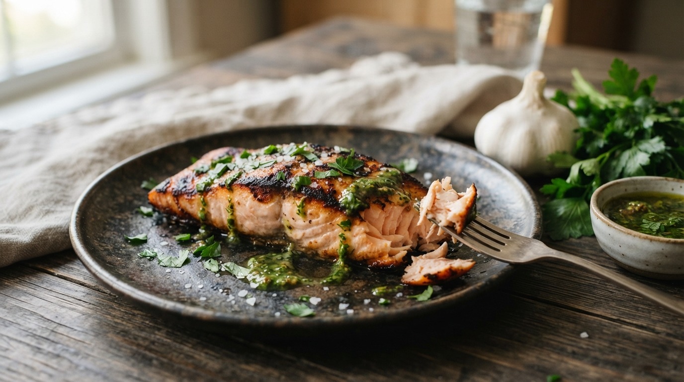 Gegrilde Zalmfilet met Mosterd-kruidenolie