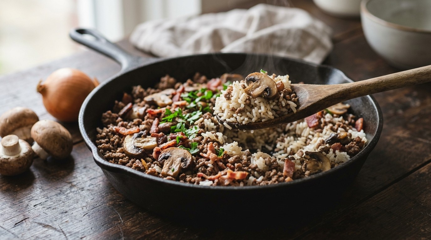 Gehakt met Rijst en Champignons