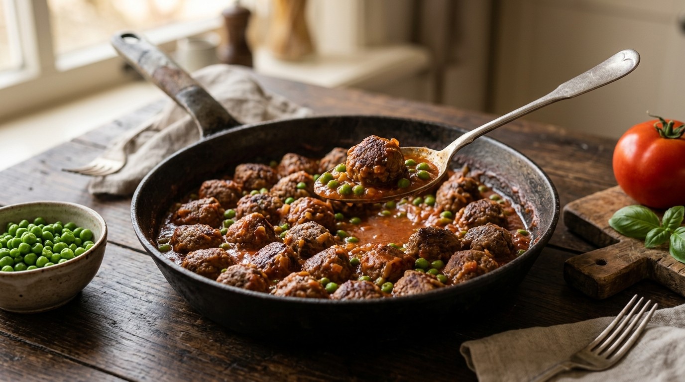 Gehaktballetjes met Doperwten in Tomatensaus recept Gehaktballetjes met Doperwten in Tomatensaus recept