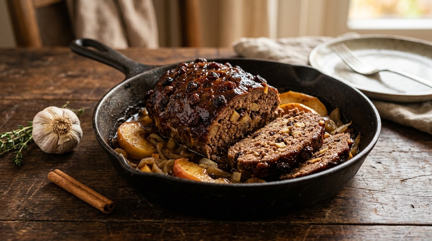 Gehaktbrood/meatloaf met Honing, Appel en Rozijnen