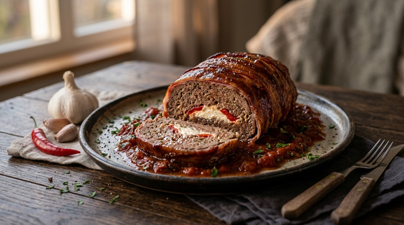 Gehaktbrood met Roomkaas en Tomatensaus