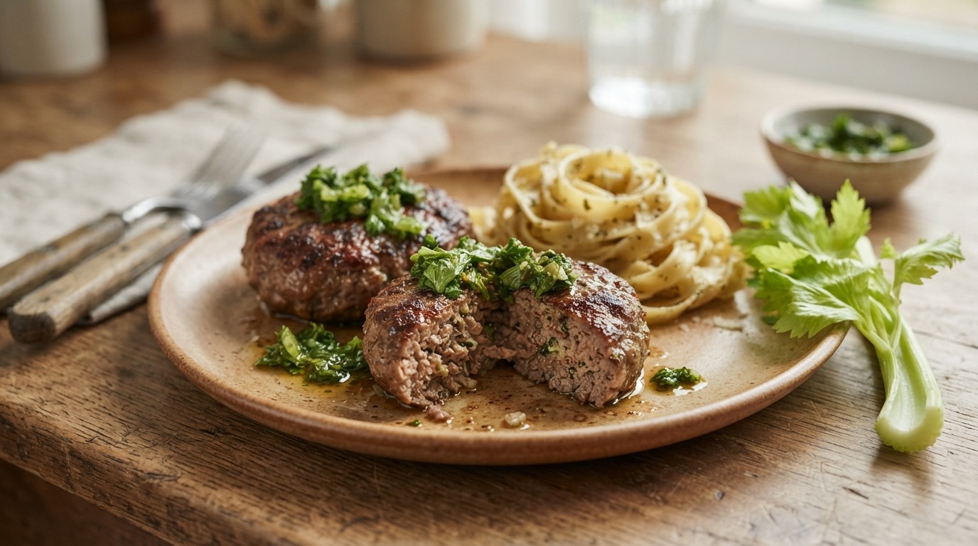 Gehaktburgers met Selderijpistou