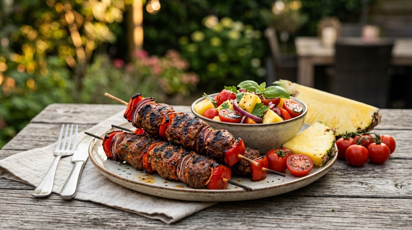 Gehaktspies met Paprika en Tomaten-ananassalade
