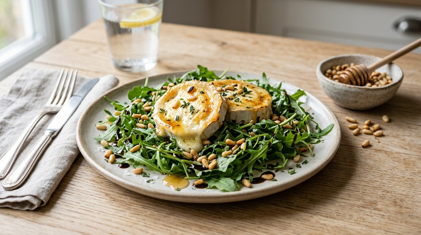 Geitenkaasjes met Honing op een Bedje van Rucola