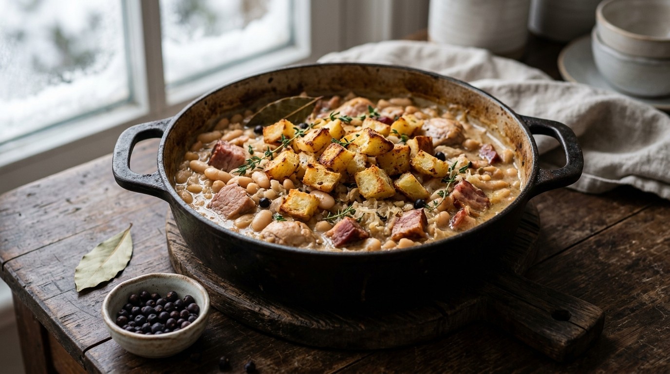 Gekruide Cassoulet met Aardappelcroutons
