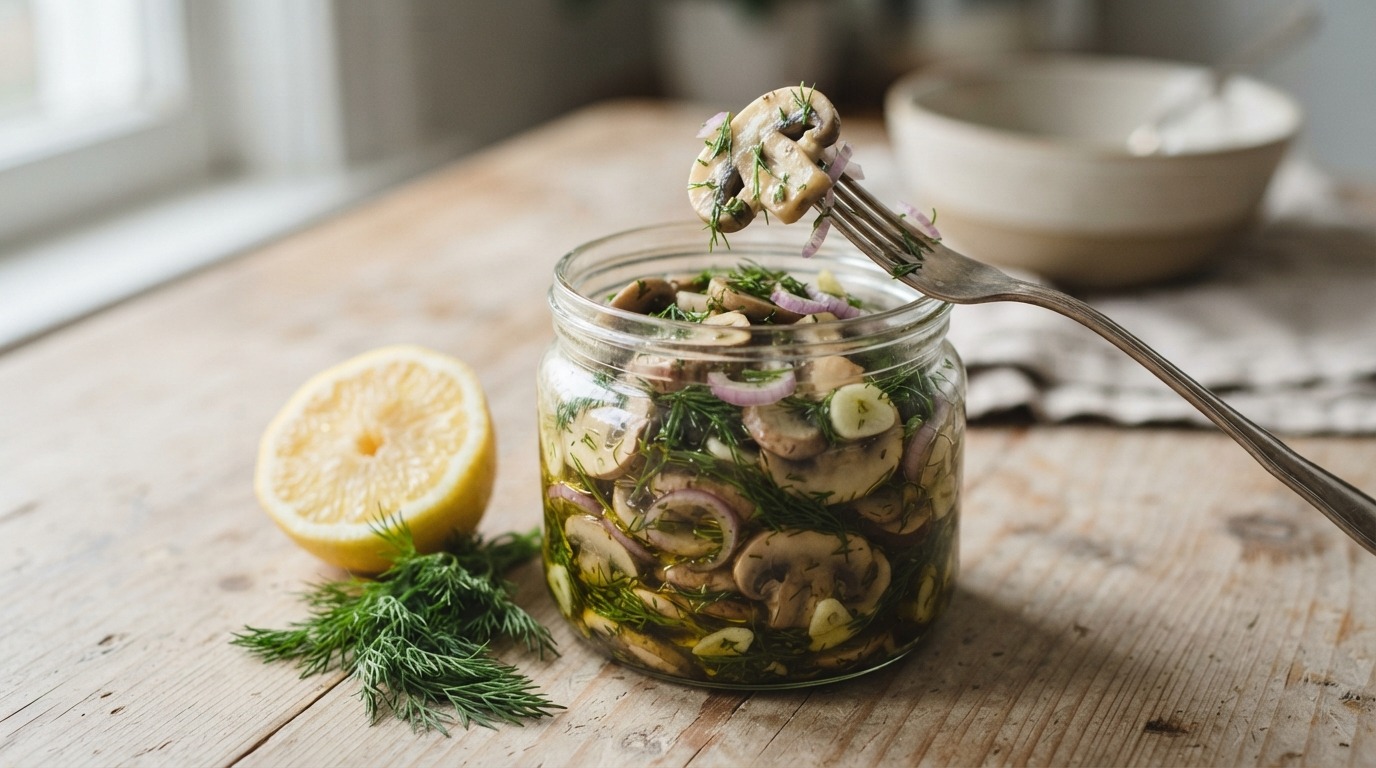 Gemarineerde Champignons in Knoflook, Dille en Sjalotjes