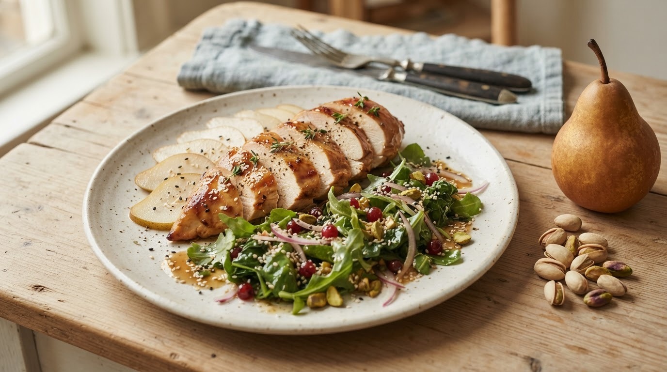 Gemarineerde kip met Zoete Perensalade
