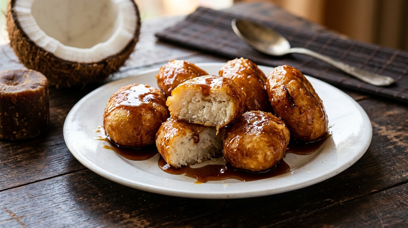 Gemblong Dengan Lapisan Gula (koekjes Overgoten met Karamel)