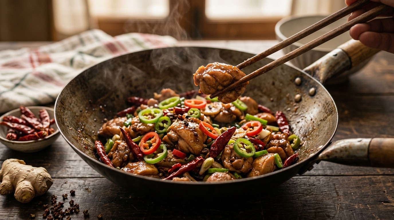 Gepeperde kip uit Szetsjwan recept Gepeperde kip uit Szetsjwan recept