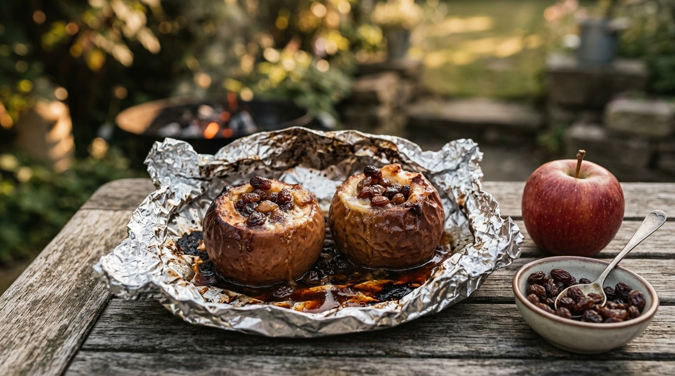 Gepoft Fruit van Appel met Rumrozijnen op de BBQ recept Gepoft Fruit van Appel met Rumrozijnen op de BBQ recept